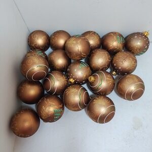 Shatterproof Set of 20 Bronze Christmas Ball Ornaments Glitter Trees Swirls 2.5"